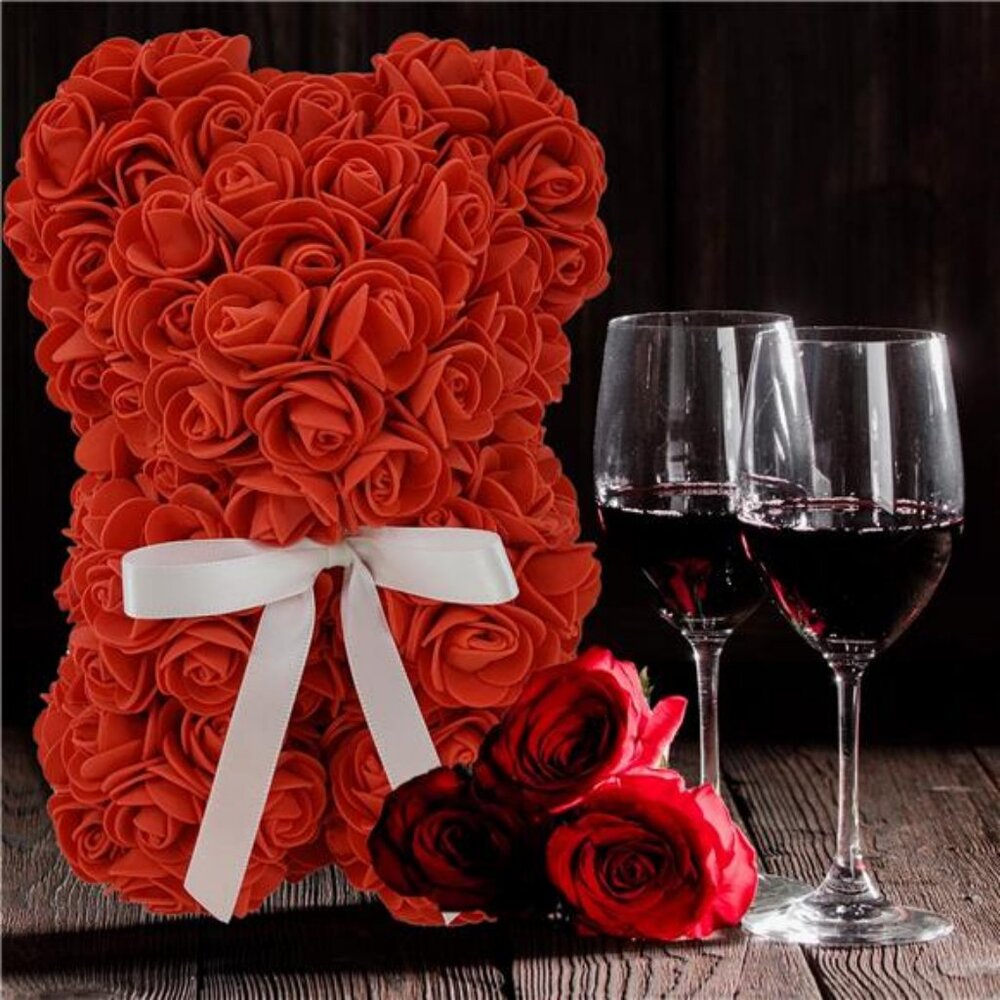 9.25" Red Artificial Rose Bear Valentine's Day Gift Love Decor